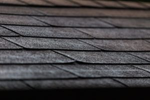 Close-up of gray roof shingles.